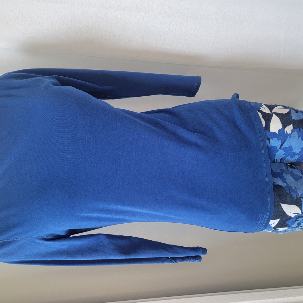 Blue Long Sleeve Top with Floral Pants